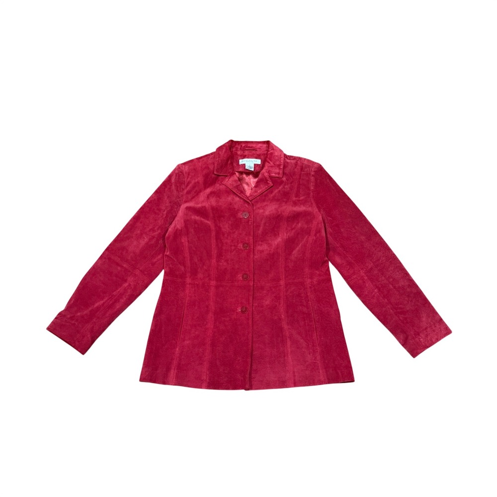 Pursuits Ltd Red Suede Leather Blazer Jacket Womens Medium M Fall Layering